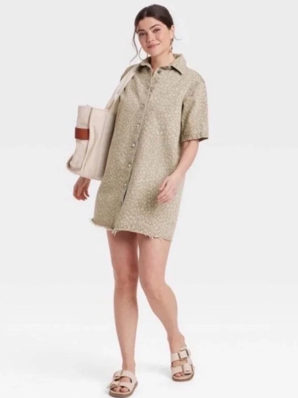 Universal Thread Beige Leopard-Print Button-Front Mini Dress - Picture 2 of 3